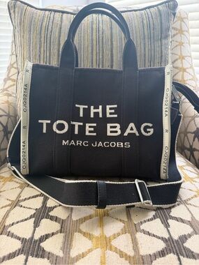 Marc Jacobs Black Canvas 'The Tote Bag' with White Accent